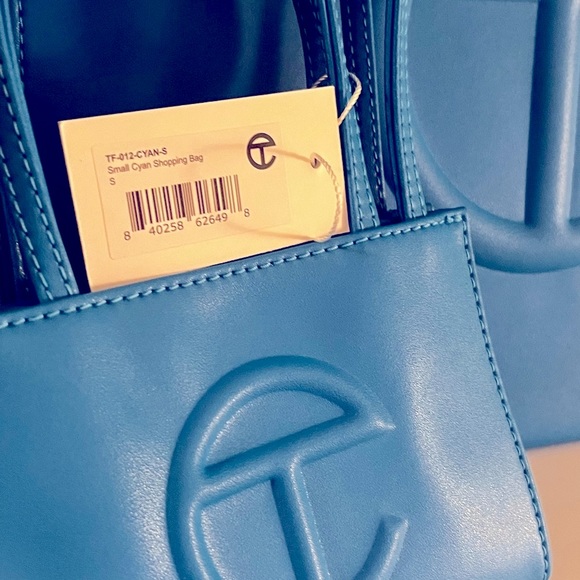 💙 SET NWT TELFAR Cyan blue SET of TWO - medium & small shopping bag totes 💙 - Picture 4 of 14